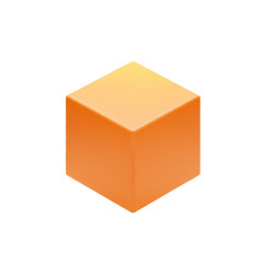 Poster - Geometric orange cube with a soft gradient casting subtle shadows on an isolated white background for modern design applications