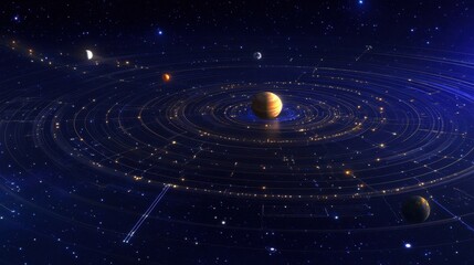 Wall Mural - 3D Illustration of a Dynamic Star System: The Solar System and Distant Stars Amidst a Cosmic Nebula