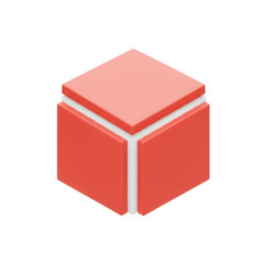 Poster - Isometric cube with red surfaces and white structural outlines, a modern rendition of a 3D object with sleek minimalism, ideal for graphic usage