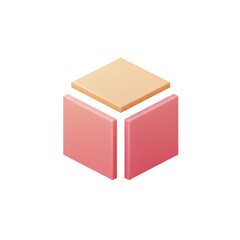 Poster - Isometric design featuring cube construction with soft pastel colors evokes simplicity and precision for various creative and design projects