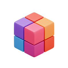 Poster - Colorful Cubes Construction: A Playful 3D Rendering Showcasing Multicolored Blocks in a Geometric Arrangement on a Clean White Backdrop