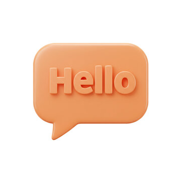 Charming orange speech bubble showcasing a friendly greeting of Hello rendered in 3D, perfect for illustrating communication in a modern digital landscape