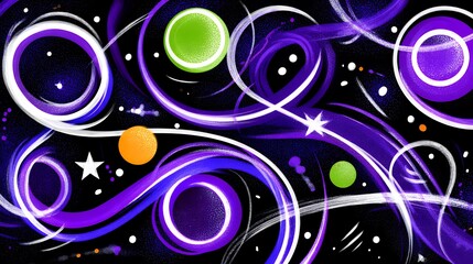 Poster - Abstract Cosmic Swirls with Glowing Planets and Stars