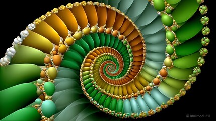 Poster - Abstract Green Gold Spiral Fractal Art Design