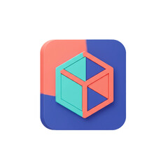 Poster - 3D Rendered Cube Icon with Geometric Design and Contrasting Pastel Colors, Suitable for App Development and Creative Projects