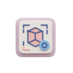Poster - Augmented Reality Scanning Interface Icon Depicting a Cube Inside a Frame with Visual Tracking Elements, Embodied in Soft Pastel Tones