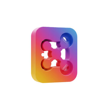 Gradient colored 3D icon depicting a data sharing or networking symbol rendered in a modern style, perfect for technology themed designs
