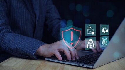 Network Security System Concept, Locked Key inside a Shield Guard to Protected Identify or Personal Information from Cyber Attacks