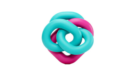 Poster - Aesthetically Pleasing Interlocking Torus Sculpture Illustrating Complexity, Union, and Harmony in Vibrant Pink and Turquoise Tones on White Backdrop