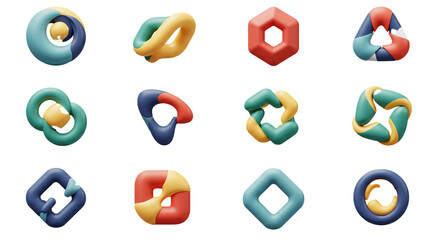 Fototapete - Collection of Colorful Abstract 3D Shape Renderings for Modern Design Applications and Creative Visual Compositions with playfulness