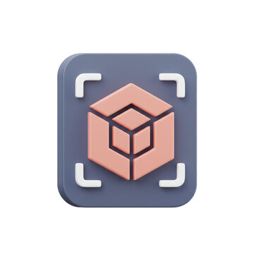 Aesthetically Pleasing 3D Rendering of AR Tracking Icon with Soft Colors and Rounded Edges for User Interface Design Applications