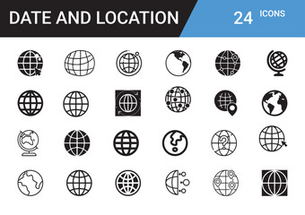 Poster - Global Connectivity Icons: A set of sleek and versatile icons representing global concepts like location, travel, and digital connectivity, ideal for illustrating a wide array of international themes.