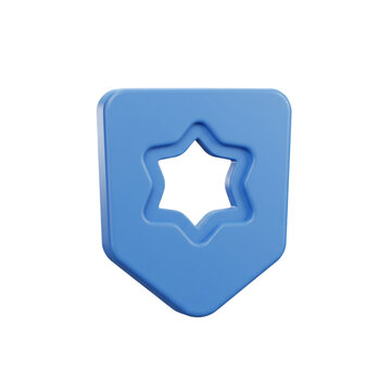 Elegant geometric blue shield with star aperture showcasing depth in modern design, emphasizing minimalist aesthetics and emblem symbolic representation