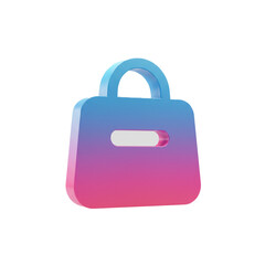 Poster - A minimalistic 3D render of a shopping bag icon exhibiting gradient from vibrant blue to pink colors isolated against a clean white background