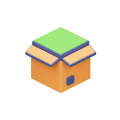 Poster - Stylish 3D illustration of an open box with vibrant colors, featuring a modern design and captivating aesthetic for various graphic projects