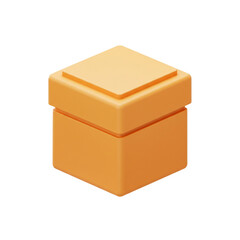 Poster - Minimalist 3D Render of a Tangerine-Colored Two-Tiered Cube Structure on a Pure White Backdrop for Versatile Design Applications