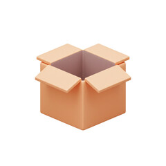 Poster - Minimalist Peach Open Box 3D Render with Soft Lighting and Clean Lines, Illustrating Logistics or Empty State, on White Backdrop, Solitude