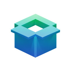 Poster - Gradient Hued Isometric Container: A Stylized Open Box Design Illustrating Delivery, Package Handling, and Distribution Logistics Concepts