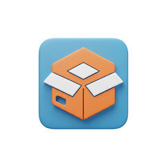 Poster - Simplified Open Box Icon on Blue Background, Modern 3D Rendering for Delivery Services and E-Commerce Platforms Depicting Receiving Goods