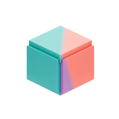 Poster - Minimalist 3D cube composition showcasing blended color gradients and precise geometric design against a pristine white backdrop creates a clean aesthetic
