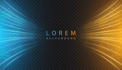 Leinwandbilder - Abstract background with glowing blue and orange curved lines converging towards the center.