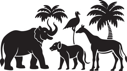 Naklejka na meble Vector camel silhouette with a palm tree illustration of a wild animal design