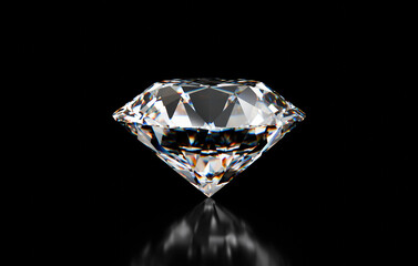 Poster - Realistic diamond placed on black background with soft reflection 3d illustration	
