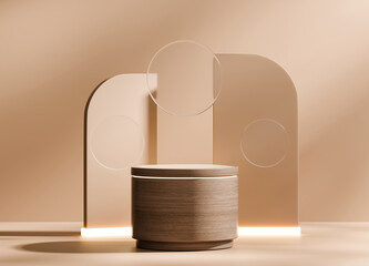 Poster - Abstract Wood Podium Platform For Product Display Showcase 3D Rendering	
