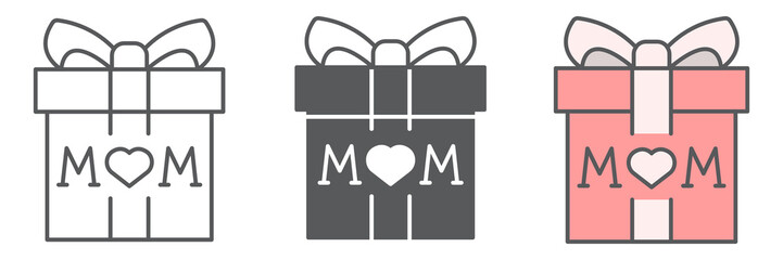 Aufkleber - Gift for mom icon collection, gift box and holiday, present vector icon set, vector graphics, editable stroke outline sign, eps 10