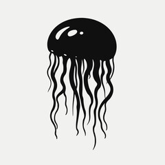 Poster - Black jellyfish sea ocean marine life aquatic animal underwater vector illustration silhouette design art