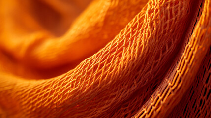 Close-up of a vibrant orange rope net draped in a smooth curve, emphasizing its strong knots and consistent square pattern