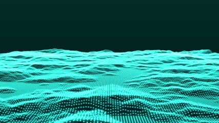Poster - Futuristic abstract digital landscape - Blue version and Retro land. Flying over data patterns, Abstract dot and lines technology background, Loopable