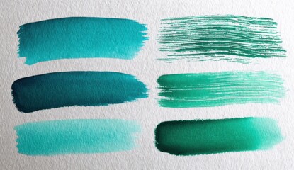 Poster - Watercolor Brush Strokes in Teal and Green on Textured Paper, Showcasing Artistic Expression and Creative Inspiration for Design Projects : Generative AI