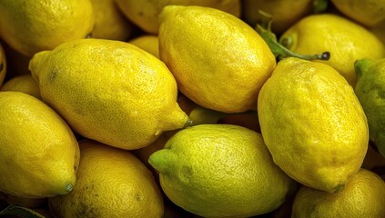 Poster - Pile of Fresh Lemons in Close-Up, Evoking Healthy Eating and Summer Refreshment for Juice Bar Promotion and Culinary Projects : Generative AI