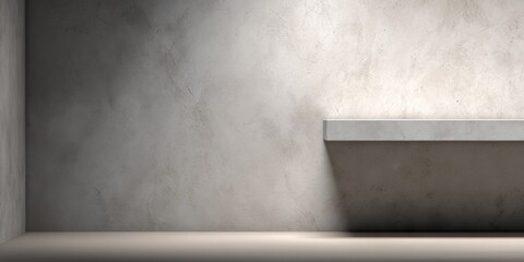 Poster - Empty Concrete Room with Shelf and Natural Light, Ideal for Product Placement and Interior Design Mockups, Representing Minimalist Style and Modern Architecture : Generative AI