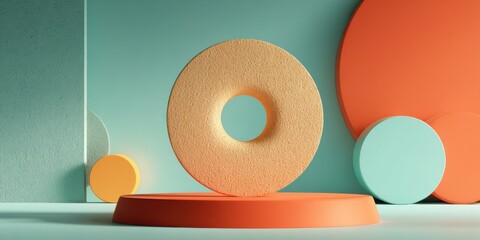 Poster - Geometric Shapes in Pastel Colors on Display, Representing Modern Minimalism and Creative Product Presentation : Generative AI