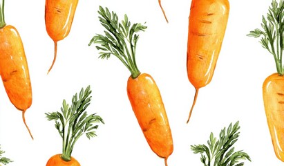 Poster - Watercolor Carrots Seamless Pattern on White, Showcasing Fresh Produce and Healthy Eating Habits for Farm-to-Table Initiatives : Generative AI