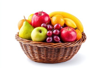 Poster - Fresh Fruit Basket Arrangement With Apples, Bananas, Grapes, and Oranges, Showcasing Healthy Eating and Dietary Variety : Generative AI