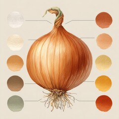 Poster - Watercolor Onion with Color Palette Swatches, Representing Culinary Arts, Food Science, and Recipe Development : Generative AI