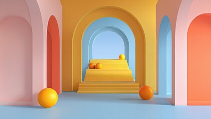 Aufkleber - Colorful Arches and Stairway With Spheres, Representing Architectural Innovation and Creative Solutions for Modern Business : Generative AI