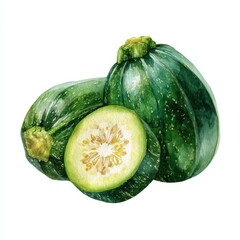 Poster - Watercolor Painting of Green Zucchinis, Representing Healthy Eating and Fresh Produce in Agriculture : Generative AI