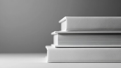 Poster - Stack of White Books on a Table Against Gray Background, Representing Education and Knowledge Resources for Lifelong Learning and Self Improvement : Generative AI