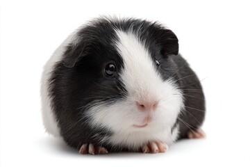 Poster - Adorable Black and White Guinea Pig on White Background, Representing Pet Ownership and Animal Companionship : Generative AI