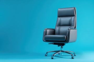 Poster - Executive Leather Office Chair on Turquoise Background, Symbolizing Corporate Leadership and Career Advancement Opportunities for Ambition : Generative AI