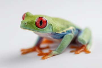 Aufkleber - Red-Eyed Tree Frog on White Background, Symbolizing Wildlife Conservation and Environmental Awareness in Nature Photography : Generative AI