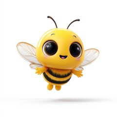 Aufkleber - Cute Cartoon Bee Character Flying on White Background, Representing Childhood Innocence and Educational Resources for Children : Generative AI