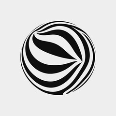 Poster - Striped ball abstract design monochrome sphere black and white pattern optical illusion graphic element art silhouette