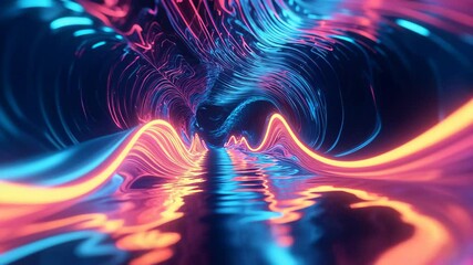 Poster - Vibrant Neon Waves: A Dynamic Abstract Digital Flow with Glowing Gradients and Futuristic Motion