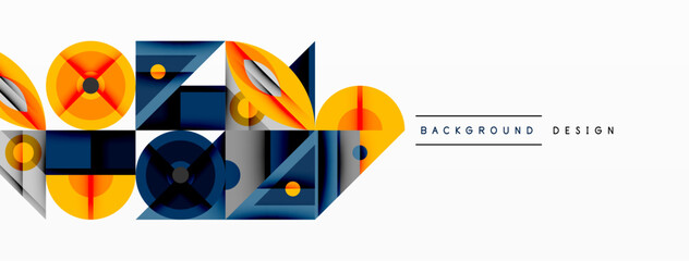 Poster - Geometric shapes, vibrant colors, modern design. Overlapping squares, circles create dynamic composition. Minimalist aesthetic, clean lines.