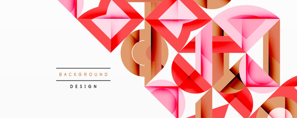 Poster - Abstract geometric shapes overlap, creating dynamic visual texture. Pink, red, gold tones dominate white space. Modern design element.